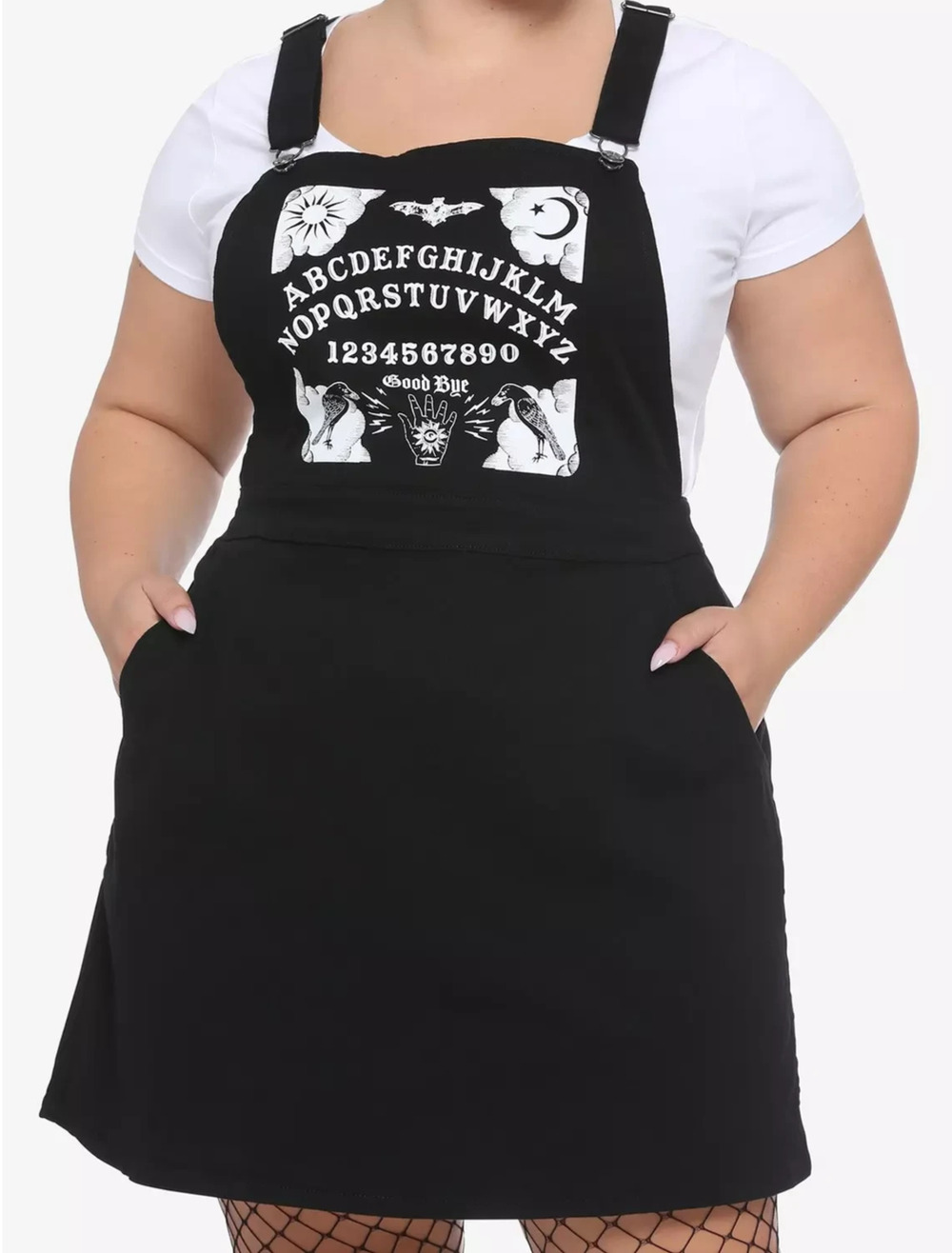 Hot Topic Ouija Spirit Board Black Denim Overall Mini Skirt Skirtall Plus 2X